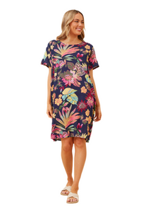 Vine Tropical Print Shift Dress