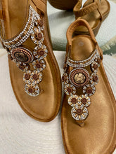 Load image into Gallery viewer, Flat Beaded Thong Sandals - Camel