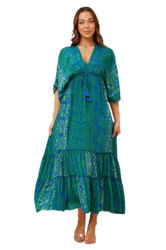 Chandra Boho Maxi Dress - Green/Blue