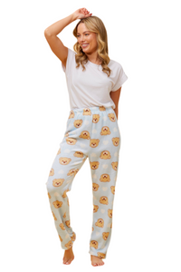 Plush Pyjama Pants - Light Blue Bear Print