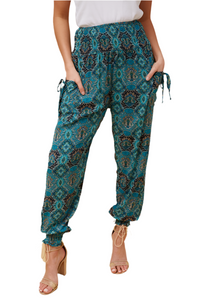 Harem Pants - Green Abstract Print