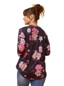 Eva Floral Top - Navy