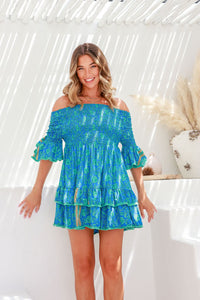 Talia Shirring Dress - Coastal