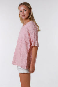 Embroidered Cotton Top - Pink