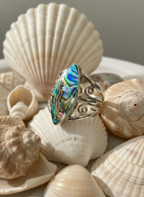 Load image into Gallery viewer, Fancy Ornate Elliptical Sterling Silver Ring - Paua Shell