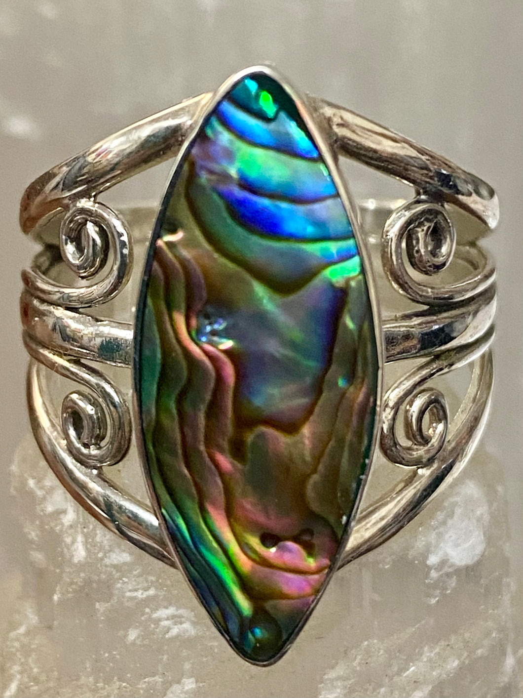 Fancy Ornate Elliptical Sterling Silver Ring - Paua Shell