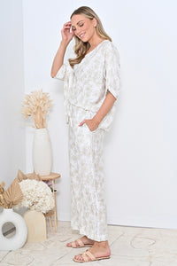 Wide Leg Pant - Beige Print