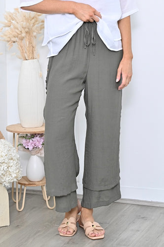 Full Length Side Button Layered Beach Pant - Khaki