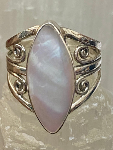 Fancy Ornate Elliptical Sterling Silver Ring - Mother of Pearl