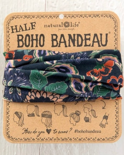 Boho Bandeau Half -  Navy Tan Dahlias