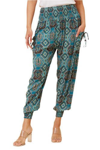 Harem Pants - Green Abstract Print