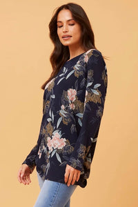 Beau floral Print Top - Navy