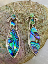 Load image into Gallery viewer, Elliptical Fancy Drop Earrings Paua Shell – handcrafted sterling silver by Emma Wardle