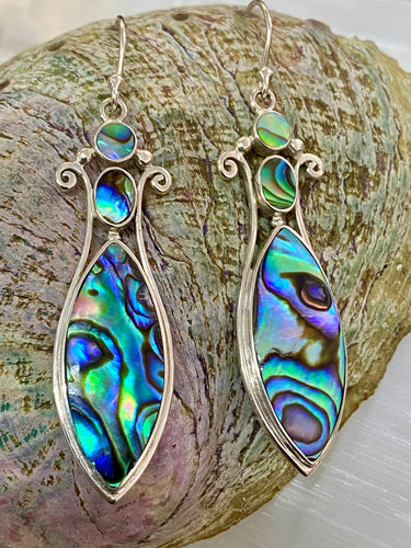 Elliptical Fancy Drop Earrings Paua Shell – handcrafted sterling silver by Emma Wardle
