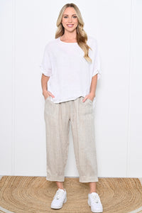 Wide Band Cuff 7/8 Leg Linen Pants - Natural