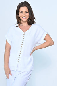 Front Wooden Button Layered Top - White