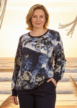 Load image into Gallery viewer, Elegants Cotton Spandex Printed Sweatshirt - Navy/Grey