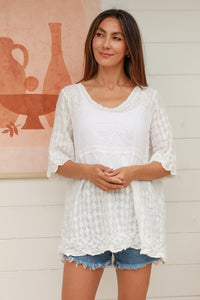 Embroidered Cotton Top - White