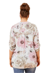 Women’s floral blouse with sequin placket and pocket detail