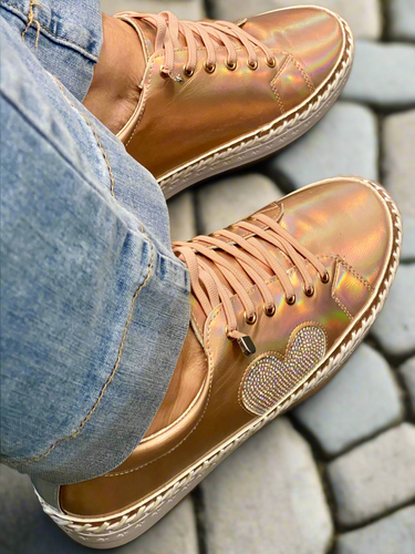 Embellished Heart Sneakers - Pearl Pink