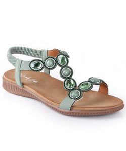 Side view of Beaded Sage Green Sandals with 3 cm sole.