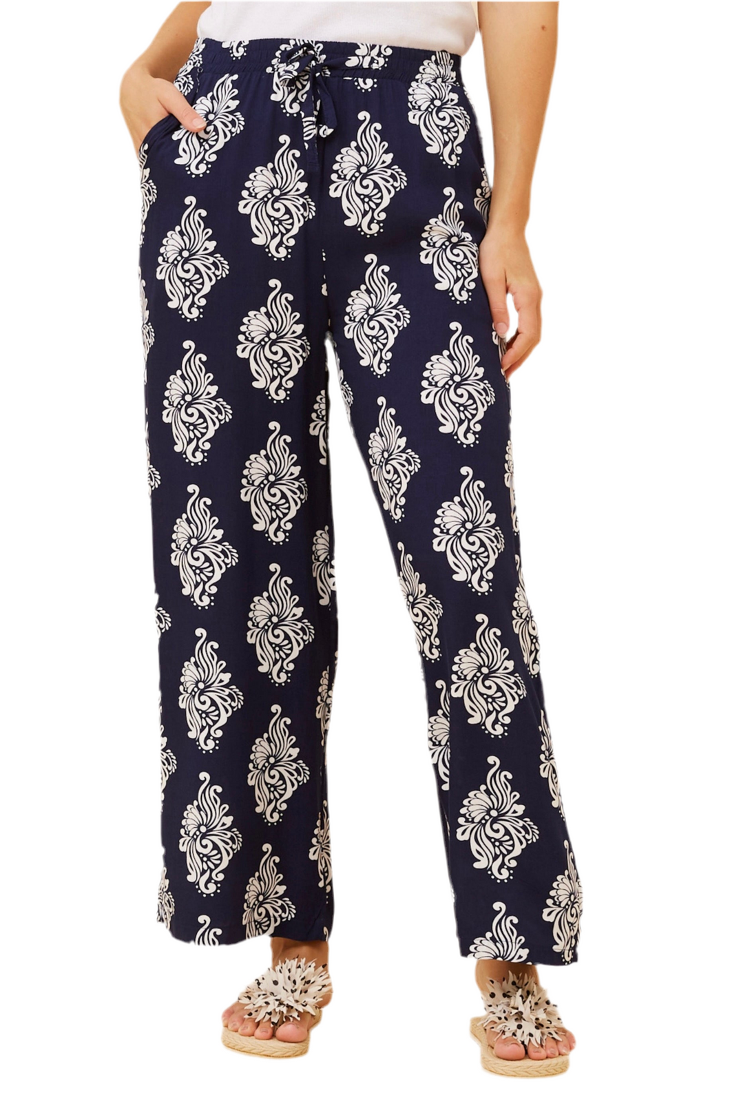 Printed Pants - Navy
