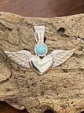 Load image into Gallery viewer, Heart With Wings Pendant - Larimar