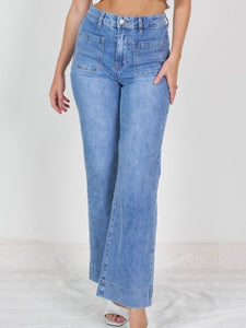 Wide Leg Denim Jeans - Light Denim