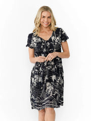 Nicola Cap Sleeve Dress - Beach Navy