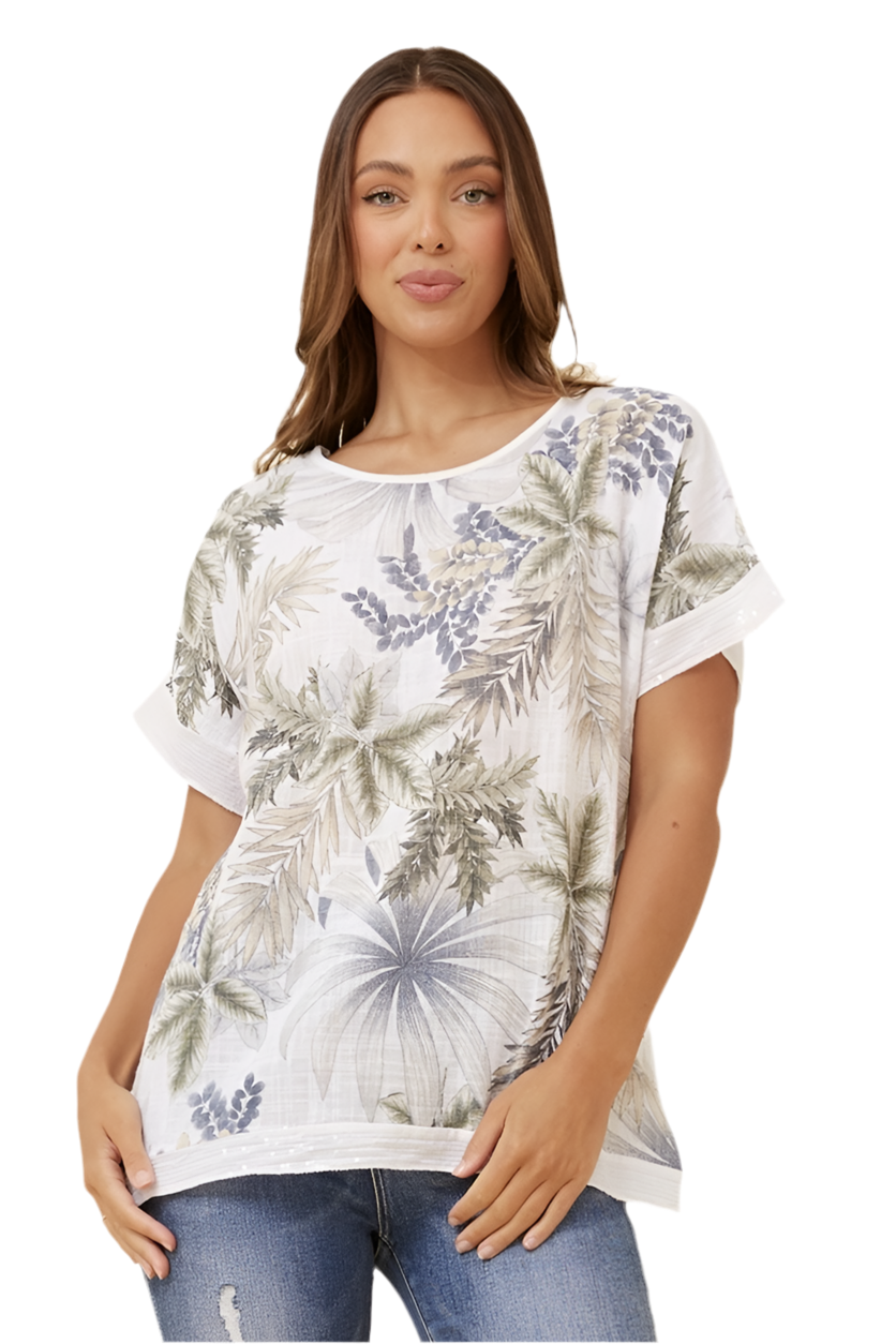 Soula  Leaf Print Top - Bianco