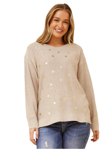 Gold Heart Print Knit Jumper