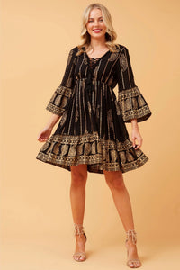 Paisley Boho Short Dress - Black