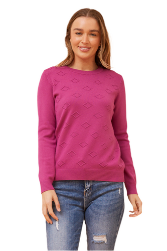 Diamond Pattern Knit Pullover in Orchid by Caroline Morgan