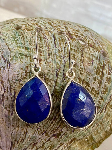 Facet Teardrop Drop Earrings Lapis Lazuli – handcrafted sterling silver by Emma Wardle