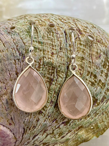 Facet Teardrop Drop Earrings Rose Quartz – handcrafted sterling silver by Emma Wardle