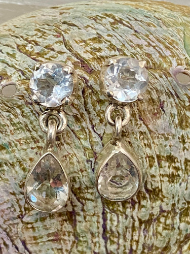 Facet Two Stone Stud Earrings Clear Quartz – handcrafted sterling silver by Emma Wardle