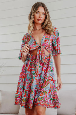 Simone Tie Dress - Pink Multi Print