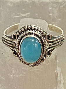 Chalcedony Filigree Oval Sterling Silver Ring