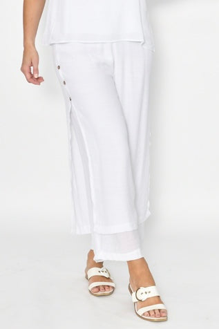 Full Length Side Button Layered Beach Pant - White