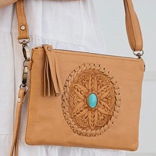 Flower & Stone Clutch Bag - Light Tan