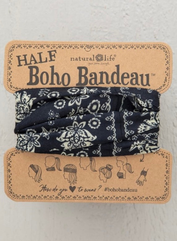 Boho Bandeau Half - Black Cream Mandala