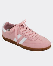 Load image into Gallery viewer, Swift sneakers baby pink faux suede slim line design with stripe detail