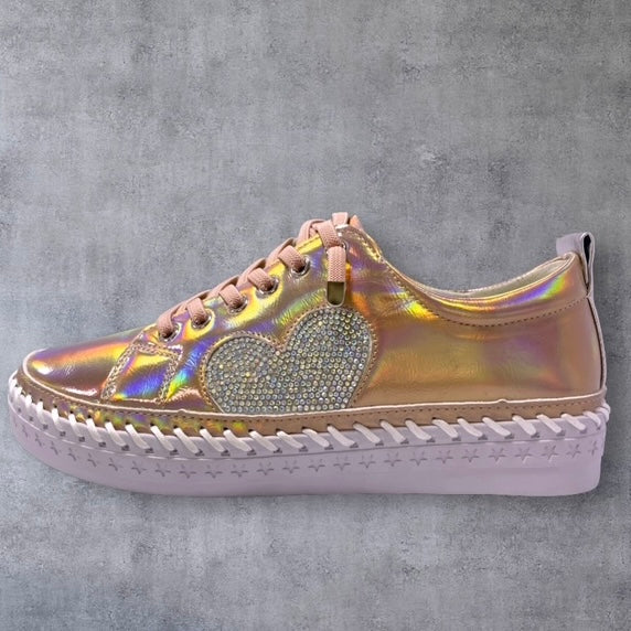 Embellished Heart Sneakers - Pearl Pink