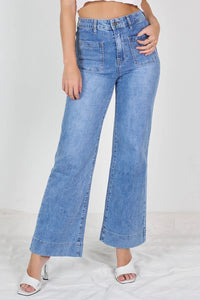 Wide Leg Denim Jeans - Light Denim