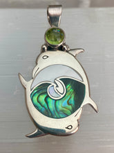 Load image into Gallery viewer, Double Dolphin Wave Sterling Silver Pendant - Paua, Mother of Pearl &amp; Peridot