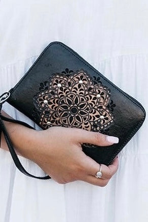 Summer leather zip round wallet - Vintage Black