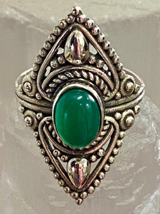 Green Onyx Filigree Oval Sterling Silver Ring