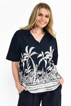 Load image into Gallery viewer, Margot Collared Short Sleeve Top in Navy – front view with button detail