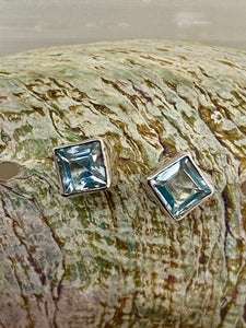 Handcrafted blue topaz stud earrings 5mm – artisan made in Bali