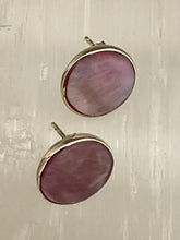 Load image into Gallery viewer, Handcrafted pink Mother of Pearl studs symbolising joy, faith, and intuition.